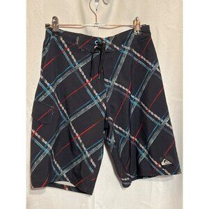 Quiksilver Size 10 Kids Plaid Board Shorts With Pocket & Drawstring Closure